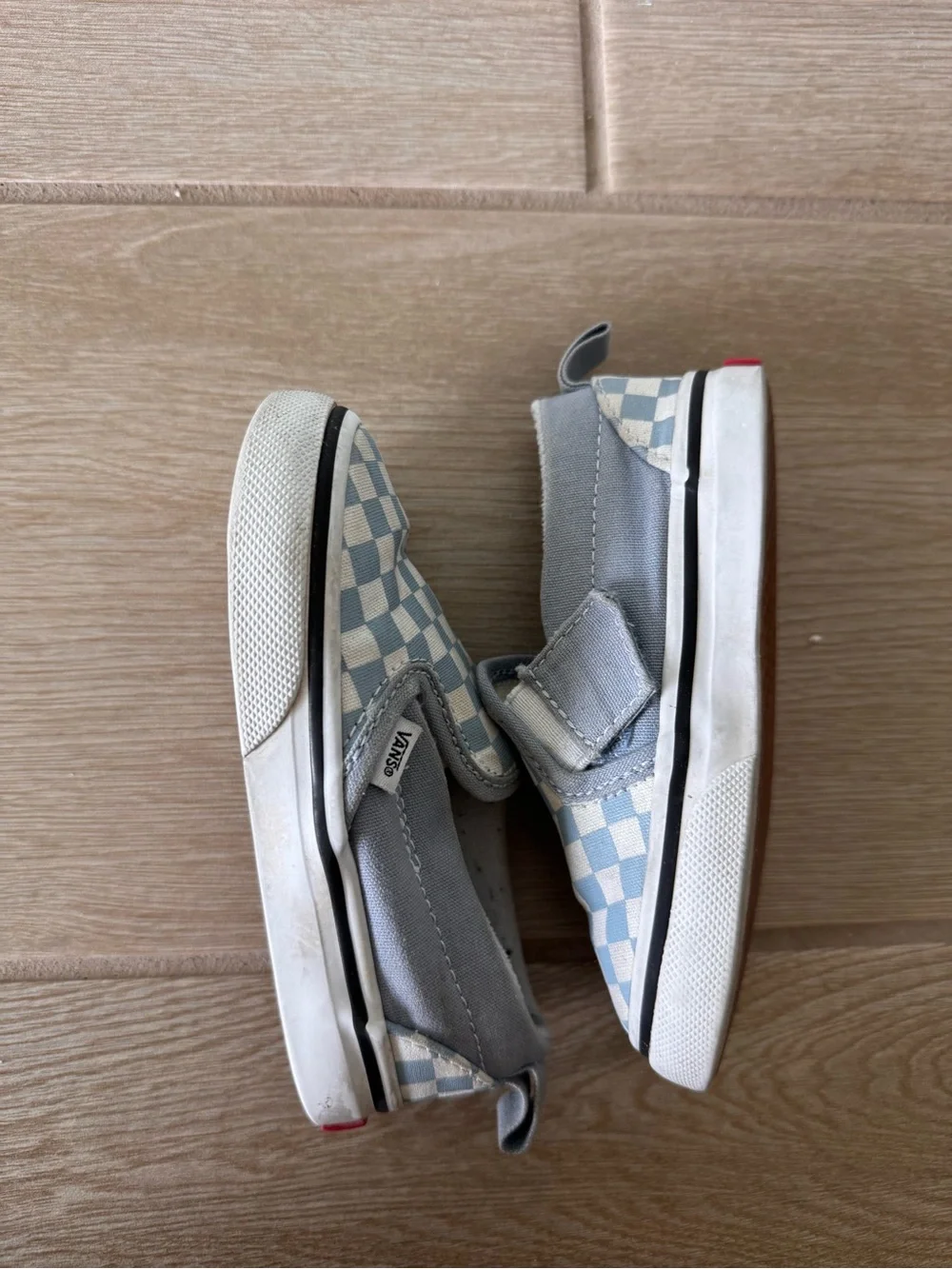Vans Toddler Slip-On Checkerboard Sneakers in Light Blue and White